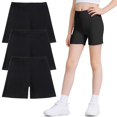 Ropa deportiva | Domueay Shorts Pantalones Niñas, Cortos De Ciclismo Leggings Algodón Pack De 3, Elástica Mallas Cortas Transpirable Deporte Danza Verano Cómodo Short Pantalón 7-8 Años, Negro