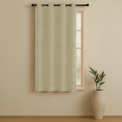 Image of LINENWALAS 100% True Blackout Curtains 6 Feet Long - 1 Panel Curtain, Raindrop Floral Design Complete Light Block Thermal Insulated & Noise Reducing Room Darkening Curtains (Raindrop Beige)