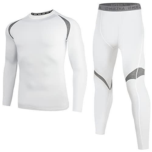 Muezna Ensemble de sous-vêtements thermiques pour homme Long Johns, haut et bas avec doublure en polaire ultra douce, blanc, XL