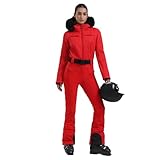 GSOU SNOW Ski Suit Women One Piece Snowsuit Slim Jumpsuit Faux Fur Collar Snowboard Outdoor Sports Waterproof Windproof