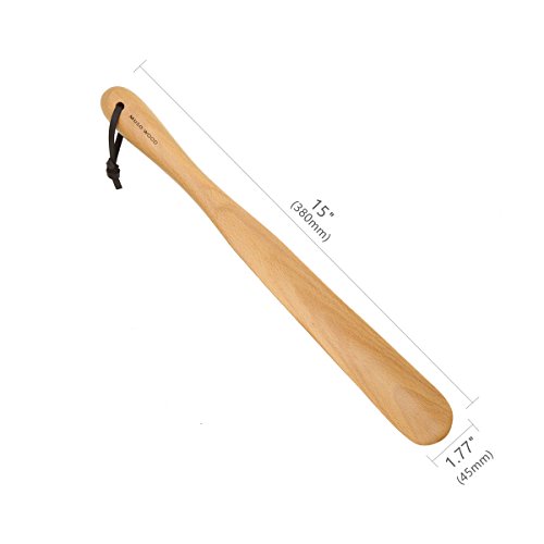Muso Wood Shoe Horn Long Handle For Seniors,Wooden Shoehorn For Men, Women, Kids,Pregnancy(Beech 15") #TOP2