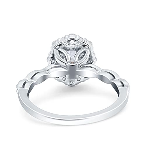 Blue Apple Co. Vintage Art Deco Halo Oval Wedding Engagement Bridal Ring Round Simulated Cubic Zirconia 925 Sterling Silver3