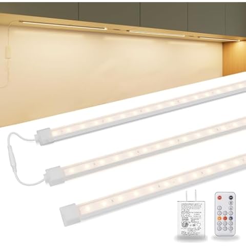 3-Pack 24 inch Under Cabinet Lighting Plug in, Upgrade Undercabinet Lights for Kitchen, Warm White 3000K LED Kitchen Lights, Under Counter Lights for Kitchen,Cupboard,Workbench,Desk,Closet,Shelf Cover