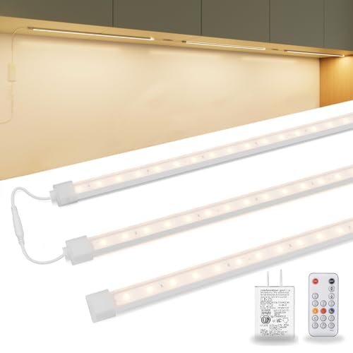3-Pack 24 inch Under Cabinet Lighting Plug in, Upgrade Undercabinet Lights for Kitchen, Warm White 3000K LED Strip Lights, Under Counter Lights for,Cupboard,Workbench,Desk,Closet,Shelf