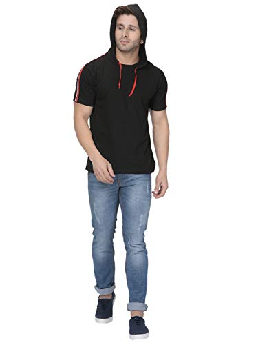 Image of GRITSTONES Men's Half Sleeves Hooded Taping T-Shirt GSHSHDTP2257