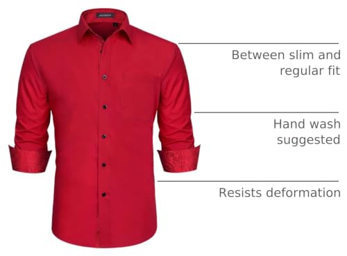 Image of HISDERN Mens Business Dress Shirts Long Sleeve Casual Button Down Shirt Formal Inner Collar Contrast Shirt for Men Wedding