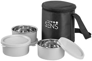 SENS Life FRESHMATE-MS Lunch Box Set (350ML x 3 Bowls) - Dishwasher & Microwave Safe, Air Tight, Leak Proof, BPA-Free, Food Grade, Keeps Food Fresh & Secure, Grey, 1/Pack