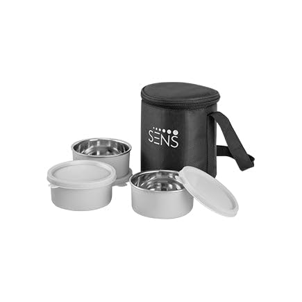 SENS Life FRESHMATE-MS Lunch Box Set (350ML x 3 Bowls) - Dishwasher & Microwave Safe, Air Tight, Leak Proof, BPA-Free, Food Grade, Keeps Food Fresh & Secure, Grey, 1/Pack
