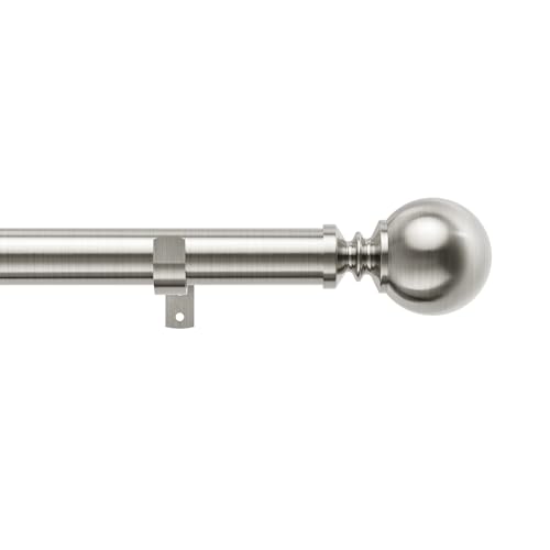 Image of Eson Casa Curtain Pole Extendable 210 to 300cm(82-118"), 28 mm Diameter Adjustable Curtain Rod with 60mm Metal Ball Finials for Eyelet Curtains, Heavy Duty Decorative Windows Rod, Brushed Nickel