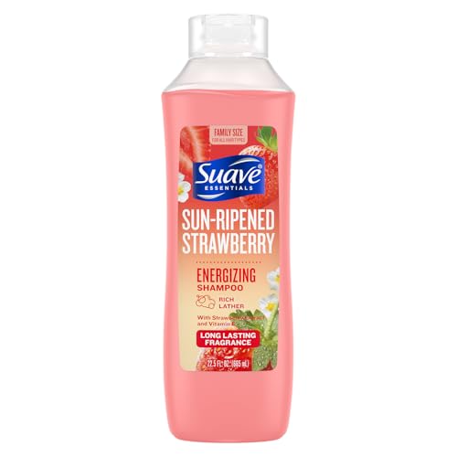 Suave Shampoo, Sun-Ripened Strawberry Family-Size – Energizing Shampoo with Strawberry Extract & Vitamin E, 22.5 Oz