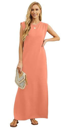 Image of GRECERELLE 2026 Women Year-Round Casual Round Neck Loose Split Wrinkle-Free Long Maxi Vacation Dress with Pockets (XXS-4XL)