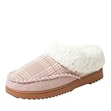 Dearfoams Women's Nyla Felted and Plaid Moc Toe Clog Slipper, Pale Mauve, 9-10