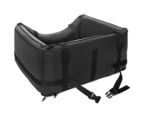 Mayaadi-Home Hundeautositz Kunstleder Hundesitz Hundebett Autokörbchen Hundedecke Hundekorb Transportbox Autositz Gesteppt für Rückbank Vordersitz (M (50x45x24cm), Dunkelgrau)