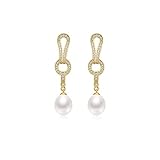 Pendientes de perlas para mujer Pendientes colgantes de perlas Pendientes de perlas S925 Plata Perla de agua dulce 8-9 mm Pendientes blancos en forma de gota Joyería Pendientes colgantes de perlas