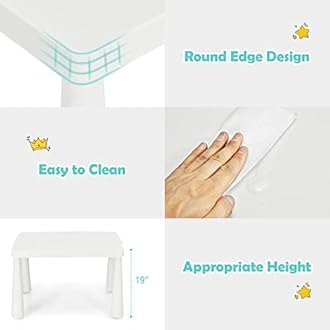 Costzon Kids Table and Chairs, 3 Piece Plastic Easy Clean Children Activity Desk for Reading, Drawing, Snack Time, Arts Crafts, Preschool, Kindergarten & Playroom, Toddler Table and Chair Set (White)