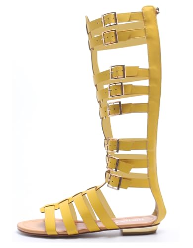 Sandales de gladiateur hautes pour femme TM027 : galbez vos jambes avec un talon jaune de 15 cm