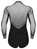 Jhaoyu Men Long Sleeve Rhinestones Dance Leotard Latin Tango Ballroom Dance Shirt Black L #1