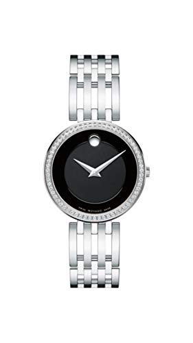 Movado Women s Esperanza Stainless Steel Watch with Diamond Accent Bezel, Silver Black (607052)