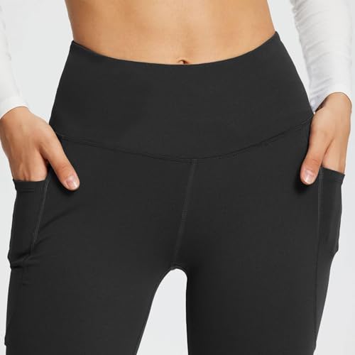 Kipro Women High Waist Stretch Athletic Workout Yoga Pants, Casual Flare Trousers with Pockets Black XX-Large — view 5
