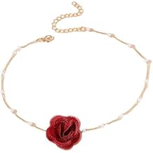 Vintage Flower Choker Necklaces for Women Dainty Rose Chain Necklace Sexy Pearl Floral Statement Necklace Bridal Dancing Party Jewelry Accessories