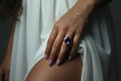 Bague améthyste en or rose 18k forgée à la main forme hexagone