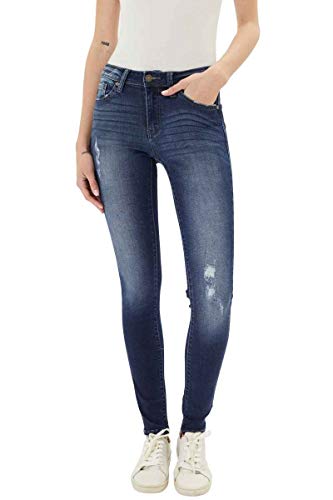 Kan Can Women s Mid Rise Destroyed Skinny Jeans KC6034 28