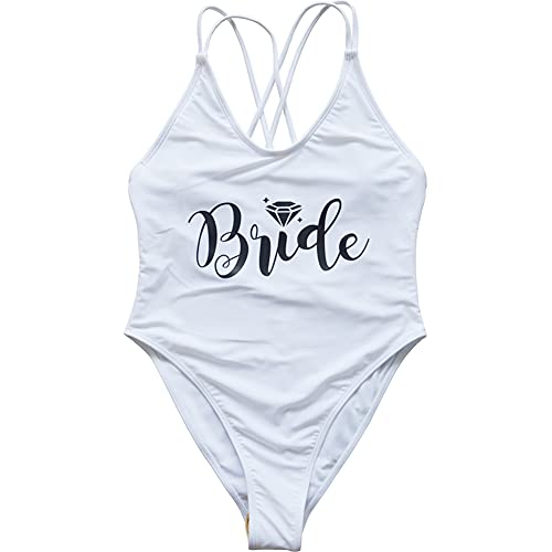 MUZHI Women Bride Wifey One Piece Bathing Suit High Cut Beach Wear Monokini Cross Back with Pad