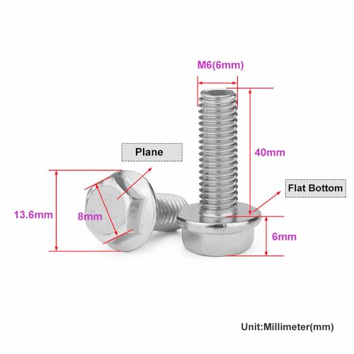 Image of Junter 10pcs M6-1.0 x 40mm A2-70 Flat Bottom Flanged Hex Head Metric Screws