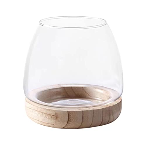 Wnvivi 7.7 Inch Clear Glass Fish Bowl With Wooden Base,Mini Fish Tank Hydroponic Flower Vase,Round Glass Bubble Bowl Fishbowl Vase For Living Room Decor #TOP2