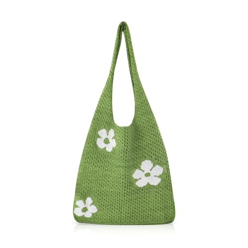 AdiStylinno Bolsa de crochê para mulheres, bolsa de praia de malha boêmia, bolsa de ombro de viagem de verão boho para férias de verão, Verde, 61 x 35 x 1.5 cm / 24 x 13.75 x 0.5 in
