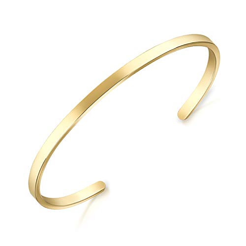 Lolalet Thin Open Cuff Bracelet, Christmas Gift for Girlfriend Wife Mom, 18K Gold Plated Couples Oval Love Bracelets, Plain Polished Finish Open Cuff