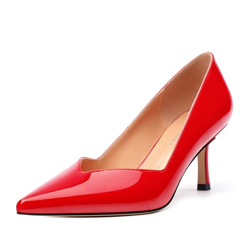 Image of Women Pointed Closed Toe 2.5 Inch Kitten Heel Slip On Pumps | Elegant Comfort Formal Dress Footwear, Versatile Ladies Shoes For Office Wedding Party Evening Daily Occasions