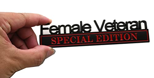 Image of Female Veteran Edition Special Emblem Car Decal, Warrior Soldier 3D Sticker, Female Veteran Special Edition Letters Car Badges, Accessories (Black /Red)