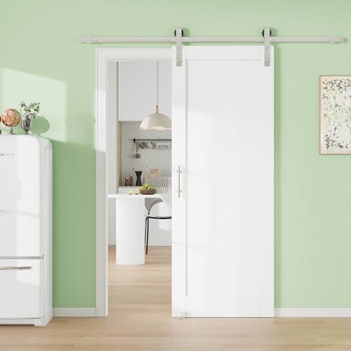Image of 30 inch x 80 inch 10-Lite Tempered Clear Glass Barn Door with 72 inch Track Kit, Solid Core MDF Sliding Barn Doors for Closet Kitchen Bedroom, Excellent Sound & Thermal Insulation, Nickel-Plated Hardware Kit