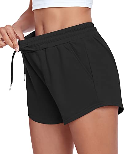 Sweat Shorts Women With Pockets Athletic Shorts For Womens Gym Running Workout Shorts Trendy High Waisted Lounge Shorts Casual Summer Comfy Cotton Drawstring Women's Shorts 2023(Black, Medium) #TOP2