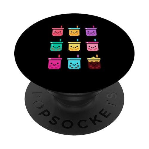 Cute Pixel Bubble Tea Cups Kawaii Digital Drink Art PopSockets Adhesive PopGrip
