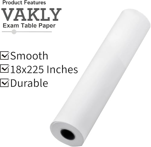Image of Vakly Exam Table Paper Roll 18 inch x 225' (Pack of 4) - Disposable Smooth Medical Barrier Paper for Spa, Doctor, Chiropractic & Massage Tables