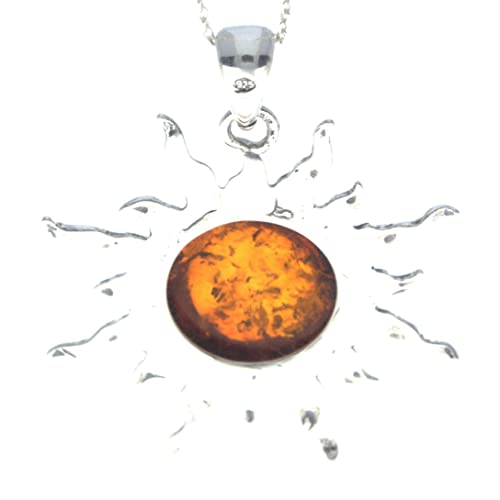 Genuine Baltic Amber & Sterling Silver Large Sun Star Pendant without Chain - 18643