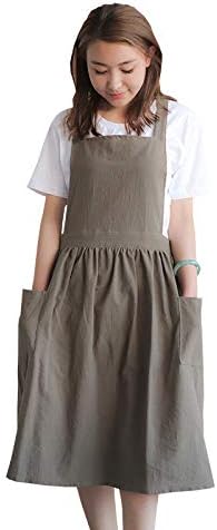 Amazon エプロン ワンピース風 ポケット付き シンプル おしゃれ リネン コットン 可愛い 男女兼用 着脱カンタン ワークエプロン 料理室 家庭用 アーミー エプロン オンライン通販