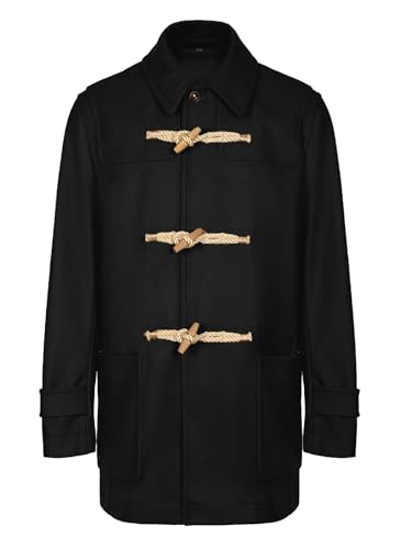 Men's Trench Coat Single Breasted Horn Button Long Jacket Formal Casual Peacoat Winter Warm Overcoat