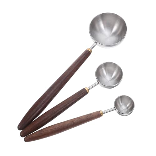 GETAJGHSD 3個胡桃木柄ステンレス製計量スプーン点 コーヒー豆 ミルク粉末対応 長柄設計で滑りにくく正確計量可能 キッチン用多機能スクープ