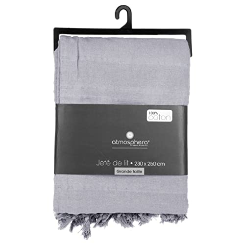 Jeté de lit en coton gris clair grande taille couvre-lit Atmosphera double