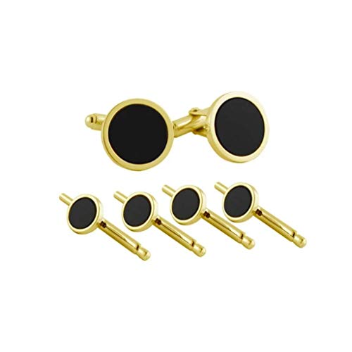 Set de Mancuernillas y Camisa David Donahue en Negro y Dorado