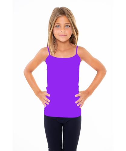 Malibu Sugar Girls Full Neon Purple Sleeveless Camisole Tank Tops â€“ Stretch Undershirts Comfortable Camis (One Size Fits Ages 7-10)