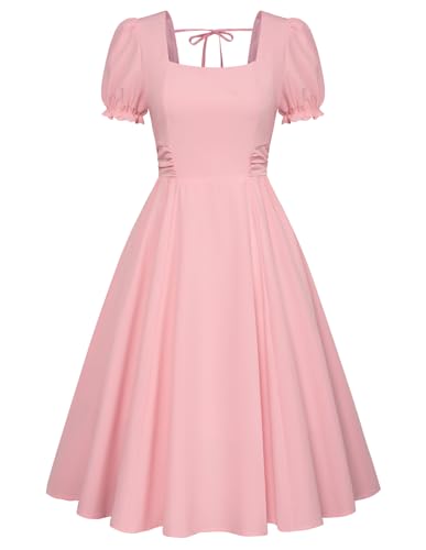 Belle Poque Light Pink Vintage Elegant Milkmaid Wedding Guest Dress 2026 Summer Square Neck Puff Sleeve Sun Dress XXL