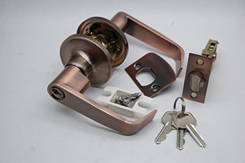 Lockset Entry Door Lever Lock Set, Keyed Front Door Handle For Entry And Front Door. Entry Lever Door Lock With Keys, Antique Copper #TOP7
