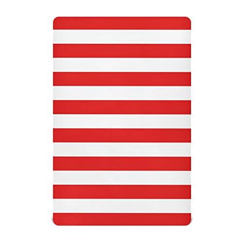 Image of WELLDAY Red and White Stripes Crib Sheets for Boys and Girls, Fitted Baby Crib Sheets Soft and Breathable Mini Crib Sheets 52 X 28 X 9 Inches