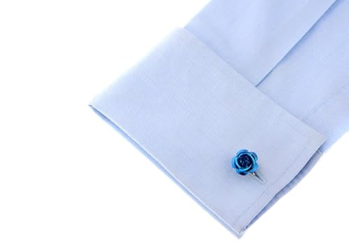 Par de Mancuernillas Flor Rosa Azul con Caja y Paño miniatura 4