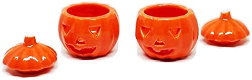 1Shopforyou 2 Pcs Dollhouse Miniatures Ceramic Halloween Pumpkin Carved Jack-O-Lantern #TOP1