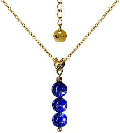 Real Lapis Lazuli Necklace,Gold Necklace for Women, Angel Wing Pendant and Delicate 6MM Ball Beads, Birthstone Gemstone Necklace for Women, May Gift of Healing the Mind Necklace